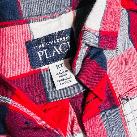 The Children's Place Red and Black Plaid Button Down Shirt - Picture 2 of 2